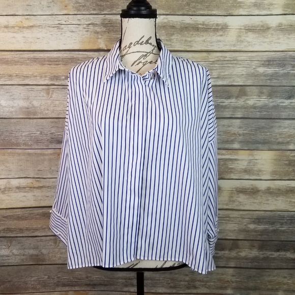 ZARA Basic Collection Stripe Button Pearl Cuff Top - Picture 8 of 8